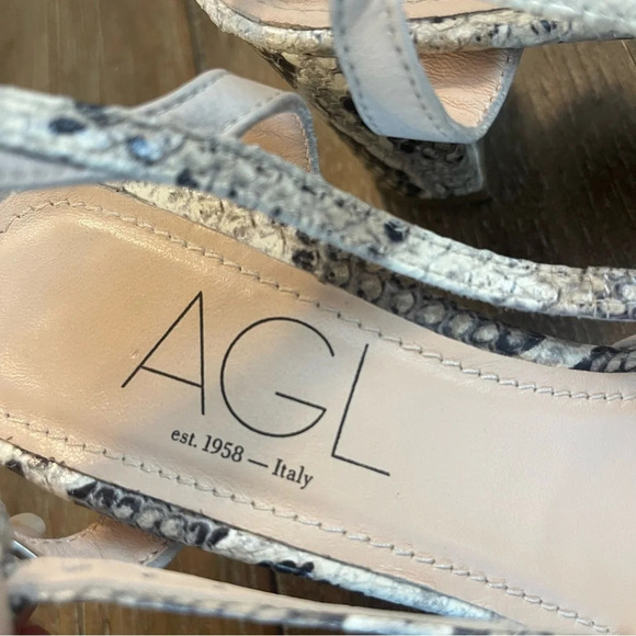 AGL Pumps 35.5 Slingback Block Heel Shoes Snake Skin Office Work Pointed Toe - Picture 8 of 11